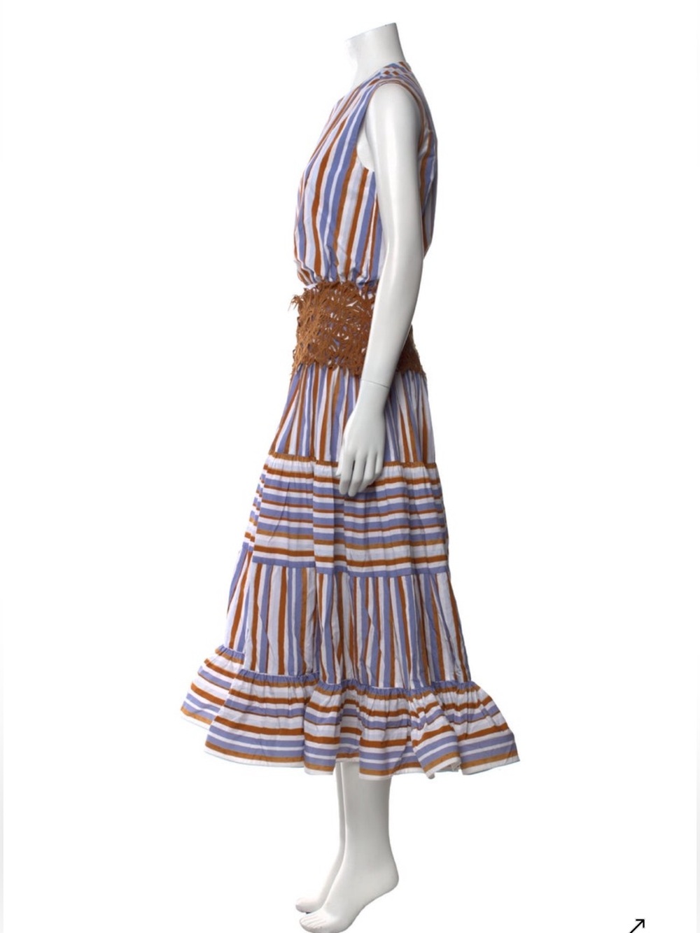 $1.300 Silvia Tcherassi Sleeveless Striped Midi Dress in Blue & Tan - Picture 7 of 16